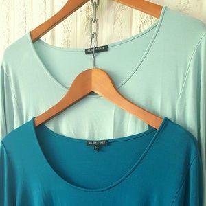 Eileen Fisher Scoop Neck Viscose Blend Top Blouse